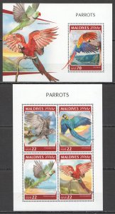 HM0655 2018 MALDIVES PARROTS BIRDS FAUNA #8030-3+BL1272 MNH