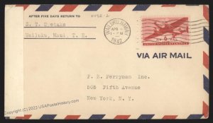 Hawaii USA 1942 WWII Censor Territorial Airmail DC10 10c Cover 109157