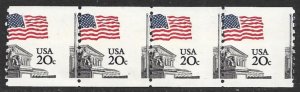 USA 1981 20c Flag Over Supreme Court Coil Strip of 4 MISPERFORATED Sc 1895 MNH