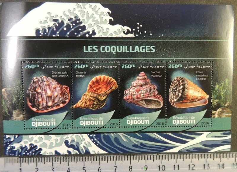 Djibouti 2016 shells marine life m/sheet mnh