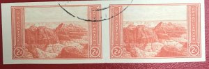 1935 US Sc 757 used gutter pair 2c Grand Canyon CV$.50 Lot 2007