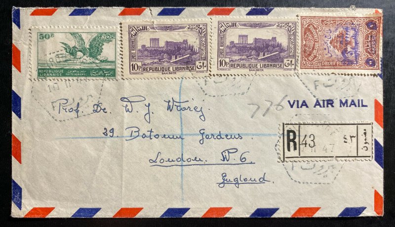 1947 Beirut Lebanon Polish Red Cross Airmail Cover To London England 