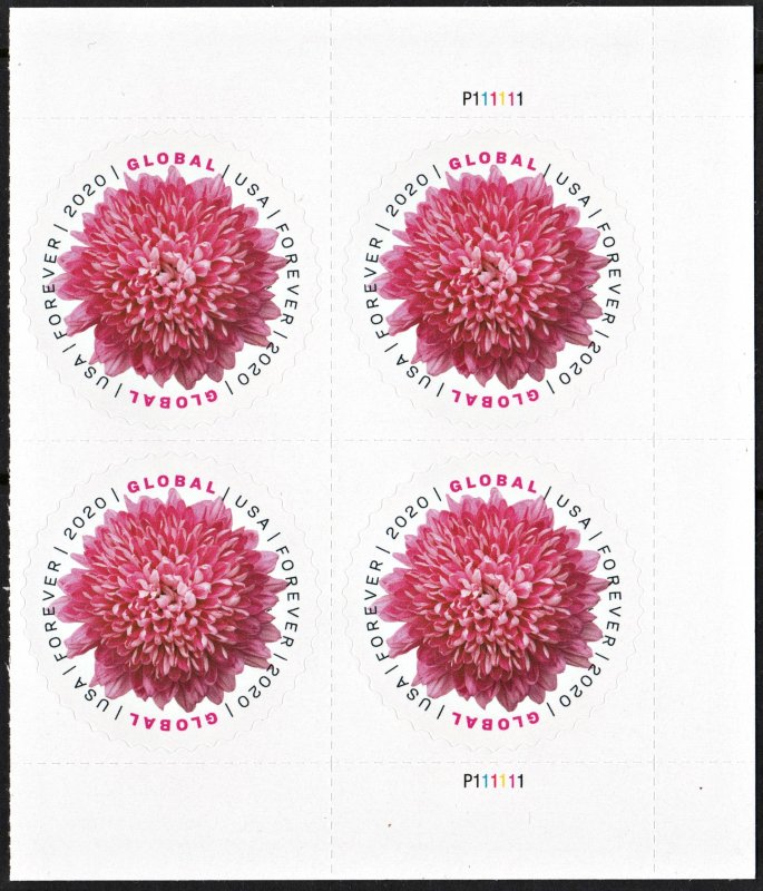 SC#5460 ($1.20) Global Chrysanthemum Plate Block: R #P111111 (2020) SA