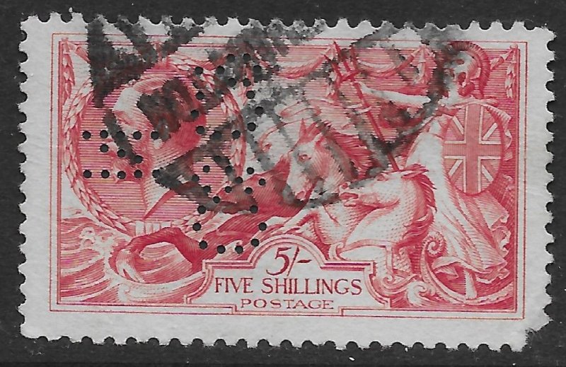 Great Britain #180 used perfin with a pulled perf @ LR corner, Cat. Val. $115.00