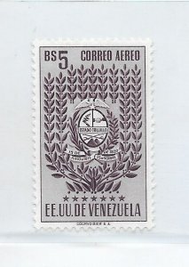 VENEZUELA 1952 TRUJILLO COAT OF ARMS VIOLET 5BS SCOTT C444 MIICHEL 978 MH