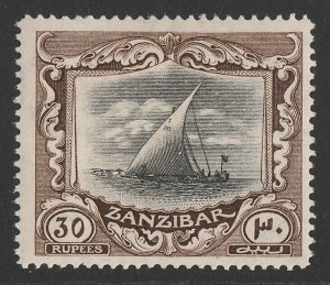 ZANZIBAR 1913 Dhow 30R black & brown, wmk Mult rosette. MNH **.