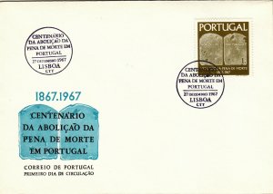 PORTUGAL FIRST DAY CENTENARY ABOLICAO PENA DE MORTE (1967)