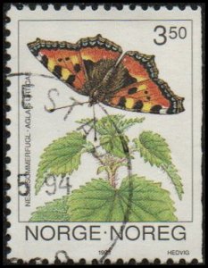 Norway 1034 - Used - 3.50k Small Tortoiseshell Butterfly (1993) +