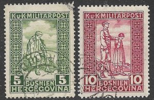 BOSNIA AND HERZEGOVINA 1916 Wounded Soldiers Semi Postal Set Sc B9-B10 VFU