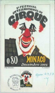 82247 - MONACO - FDC MAXIMUM CARD 1975 - CIRCUS with approval signature!