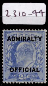 GB EDVII SG O105, 2½d ultramarine, M MINT. Cat £475. WENVOE CERT