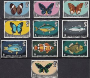 1972-73 SOLOMON ISLANDS BUTTEFLIES/FISHES 10VALUES MNH FINE