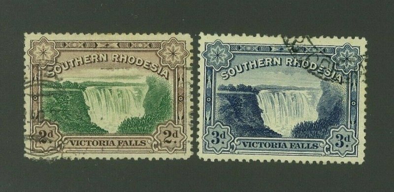 Southern Rhodesia 1932 Victoria Falls, Scott 31-32 used, Value = $5.00