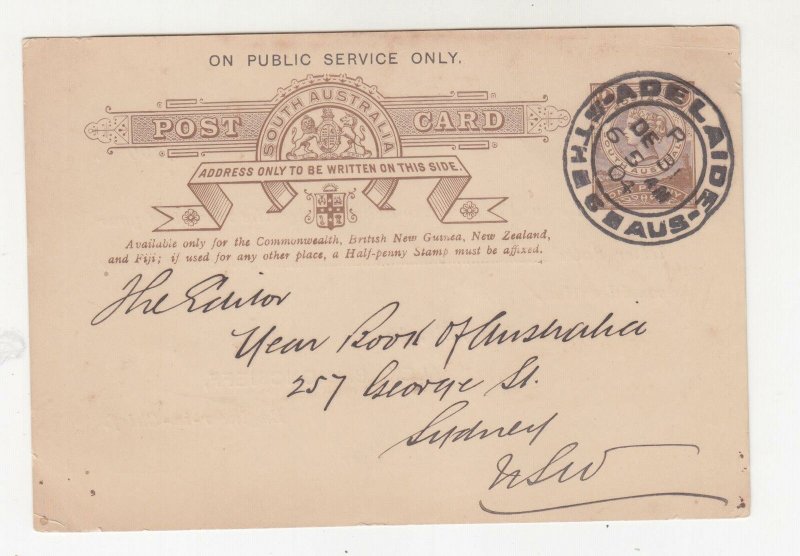 SOUTH AUSTRALIA,Postal Card,1904 1d. On Public Service PTPO,  Engineer's Office