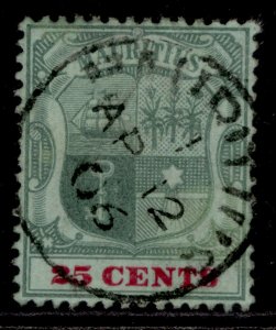 MAURITIUS EDVII SG151, 25c green & carmine/green, VERY FINE USED. Cat £55. CDS