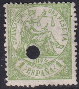 Spain 1874 Sc 208 telegraph punch (taladrado) cancel