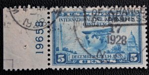 US #650 Left Plate # Single Used Early Use Dec 17, 1928  (5 days after issue)