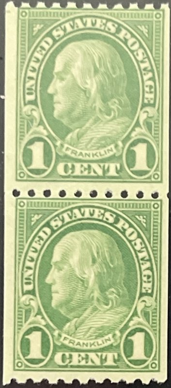 Scott #604 1924 1¢ Benjamin Franklin rotary perf. 10 horizontally MNH OG pair