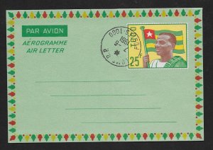 TOGO Aerogramme 25F Man & Flag 1961 Lome cancel!