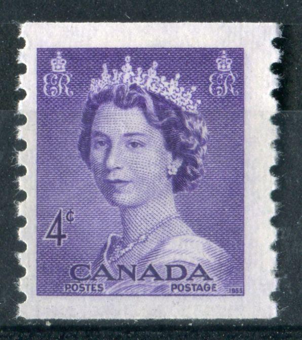 Canada #333 4c Violet 1953 Karsh Issue Coil Vert. Wove Paper  - F-70 NH