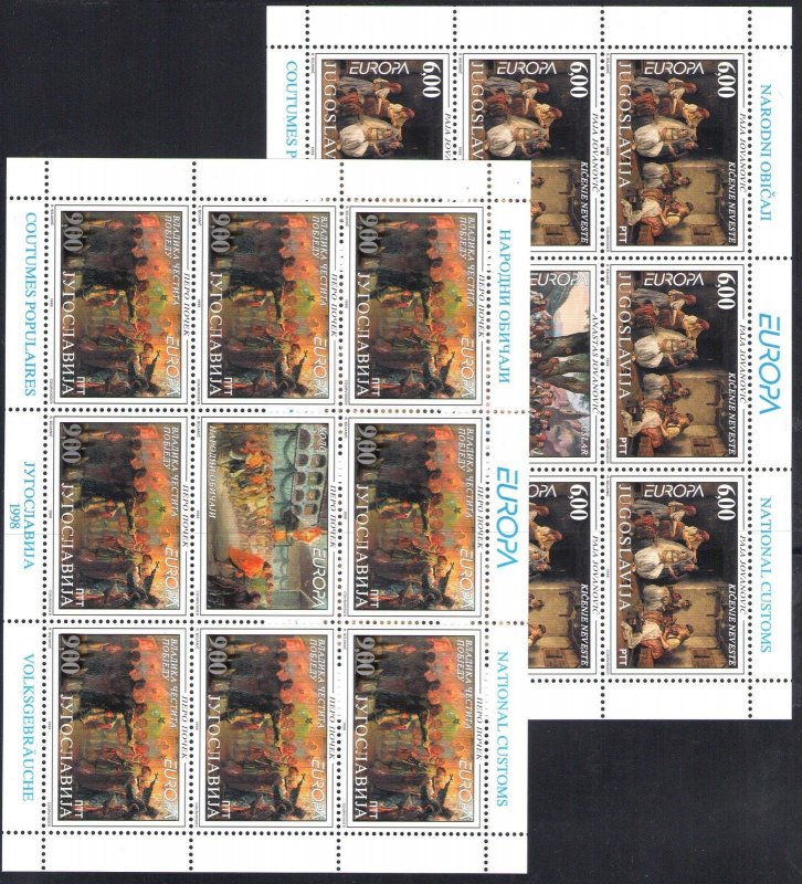 1998 EUROPE CEPT Yugoslavia 2 Mini-sheets of 8 values MNH **