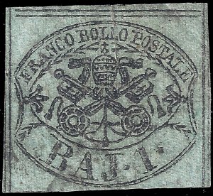 Italy-Roman States 1852 Sc 2 uvg-f