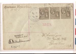 British Virgin Islands 1930 Roadtown registered cover to USA (bao)