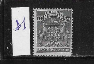 RHODESIA SCOTT #2 1890-94 COAT OF ARMS 1P (BLACK) - MINT HINGED