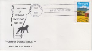 1991 United States Vermont  Statehood (Scott 2533) Green Mt SS FDC