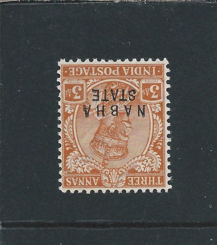 NABHA 1913-23 3a ORANGE WATERMARK INVERTED LMM SG 53w CAT £225