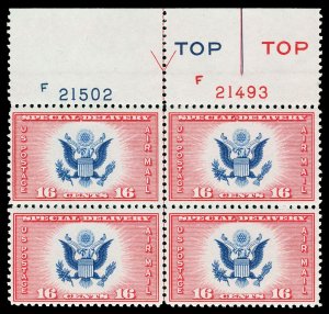 Scott CE2 16c Air Post Special Delivery Plate Block of 4 Mint VF NH Cat $14