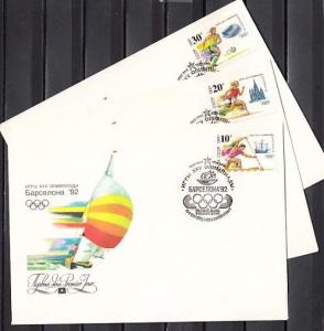 Russia, Scott cat. 6023-6025. Barcelona Olympics issue on 3 First day covers.