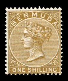 Bermuda #25 Cat$19, 1893 1sh olive bister, hinged