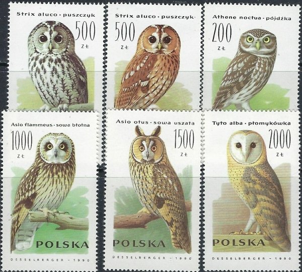 Poland 2995-3000 MNH 1990 Owls (ak5738)