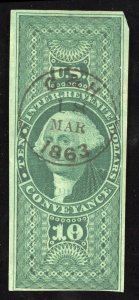 US Scott R94a Used $10 green Conveyance Revenue Lot AR060 bhmstamps