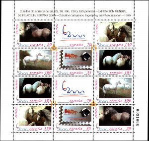 Spain #3019, Complete Set, Blk of 6, 1999, Horses, Never Hinged
