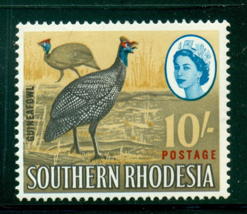 Southern Rhodesia Scott #107 MNH 10Sh QEII Guinea Fowl FAUNA CV$11+