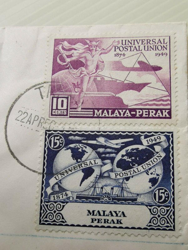 MALAYA 1950 PERAK UPU COMPLETE SET REGISTERED  COVER TO SINGAPORE