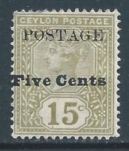 Ceylon #152b MH 15c Queen Victoria Surcharged 5c - Revenue Omitted