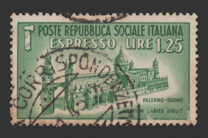 ITALY - SOCIALIST REPUBLIC SPECIAL DELIVERY  STAMP 1944. USED. SCOTT# E3. ITEM 7