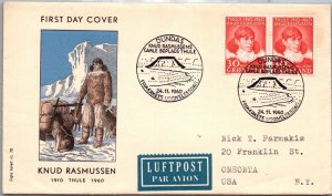 SCHALLSTAMPS GREENLAND 1960 CACHET FDC COVER COMM CANC DUNDAS ADDR AIRMAIL USA