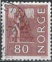 Norway 609 (used) 80ø stave church, red brown (1972)