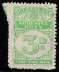 1939 Australia Queensland Revenue 3 Pence Adhesive Duty Used