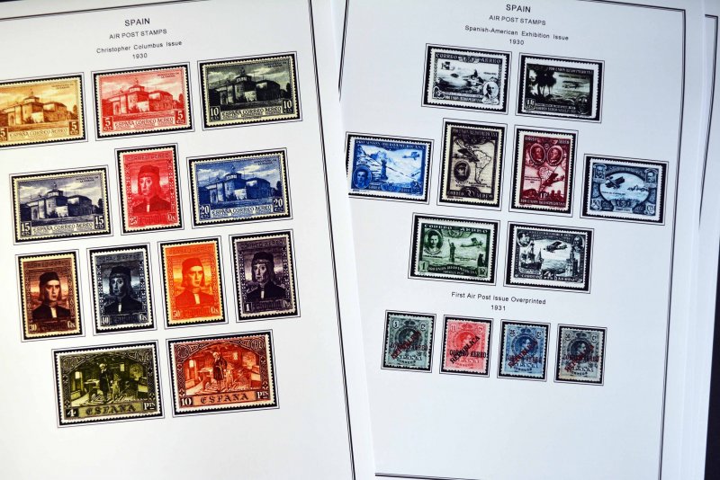 COLOR PRINTED SPAIN AIRMAIL 1920-1983 STAMP ALBUM PAGES (20 illustrated pages)