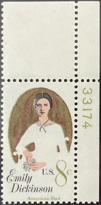 Scott #1436 1971 8¢ Emily Dickinson MNH OG plate number single