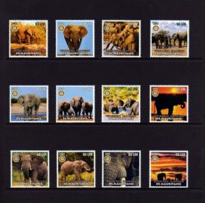 MAURITANIA - 2002 - ELEPHANTS - AFRICA ELEPHANT - PERF - 12 X MINT MNH SET!