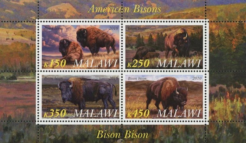 Malawi American Bison Wild Animal Nature Souvenir Sheet of 4 Stamps Mint NH 