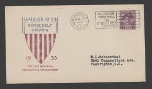 US Inaugural Cover 1st Term Roosevelt March 4th 1933.Shield. Color Cache