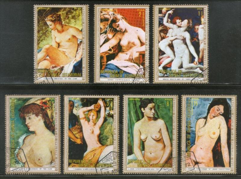 Guinea Equatorial 1972 Beautiful Womens Nude Paintings Art 7v Complete Set Ca...