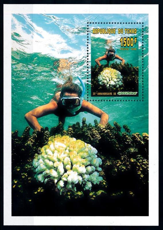 [77202] Tchad Chad 1996 Greenpeace Coral Marine Life Diving Sheet MNH